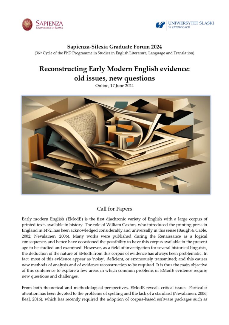 Call for Papers – Reconstructing Early Modern English evidence: old issues, new questions (online, 17 june 2024)